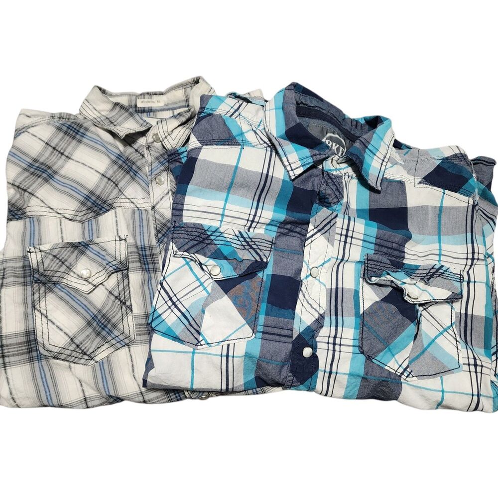 2 BKE Buckle Shirts Men Athletic Fit Pearl Snap Western Button Down Size Medium